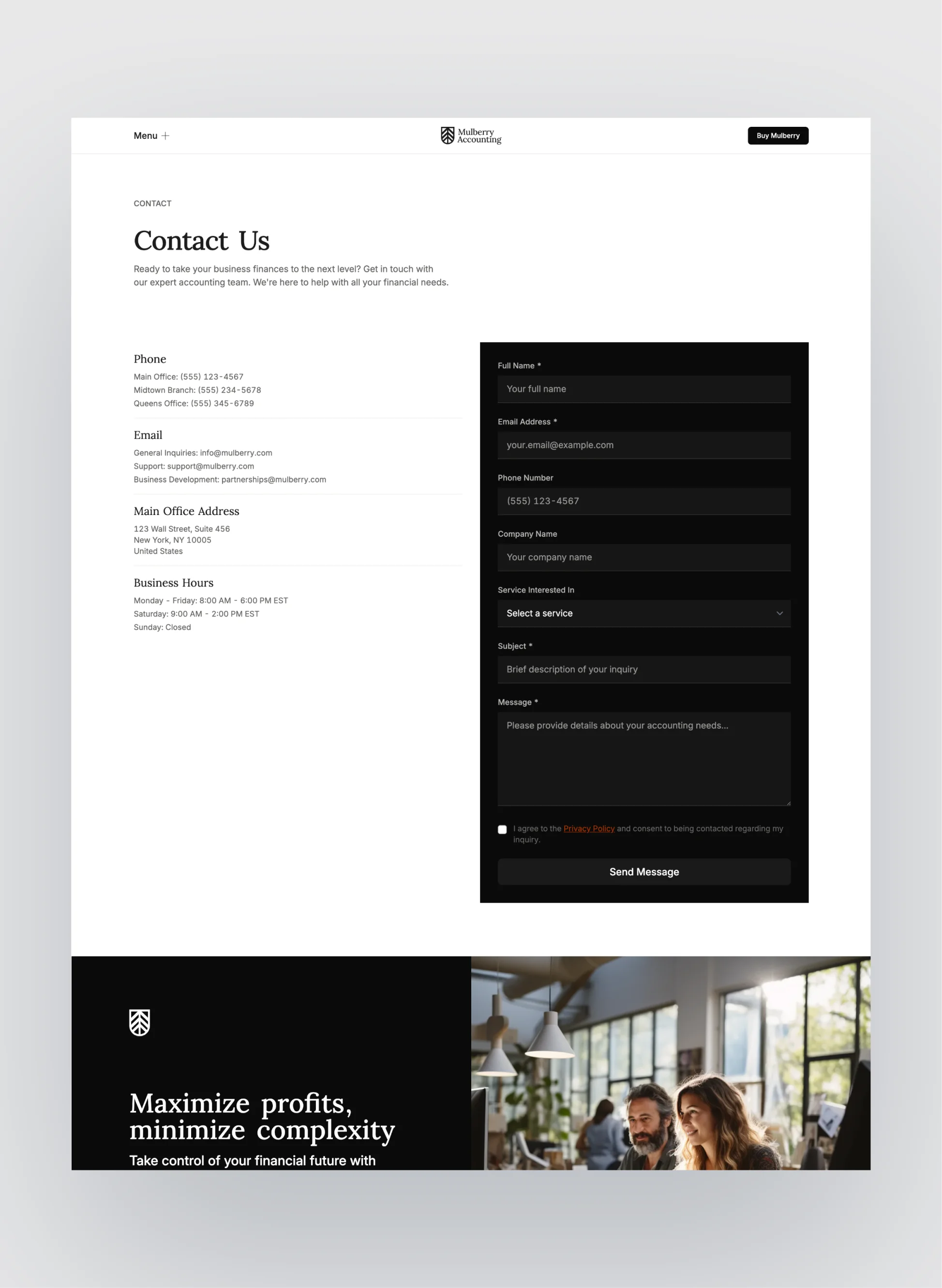 Mulberry accountants and team section