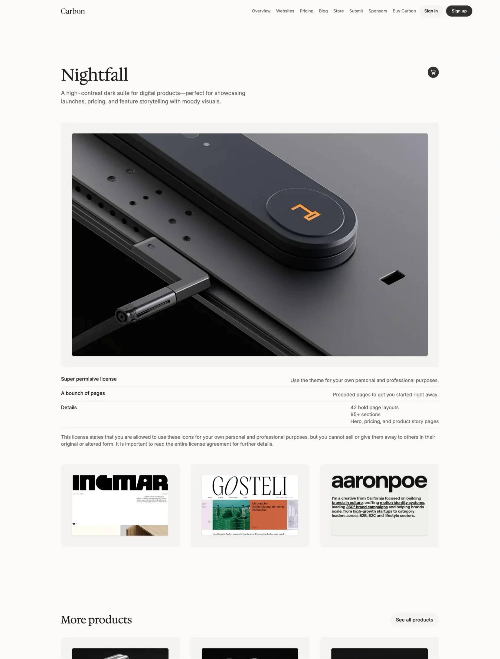 Carbon advertising page layout