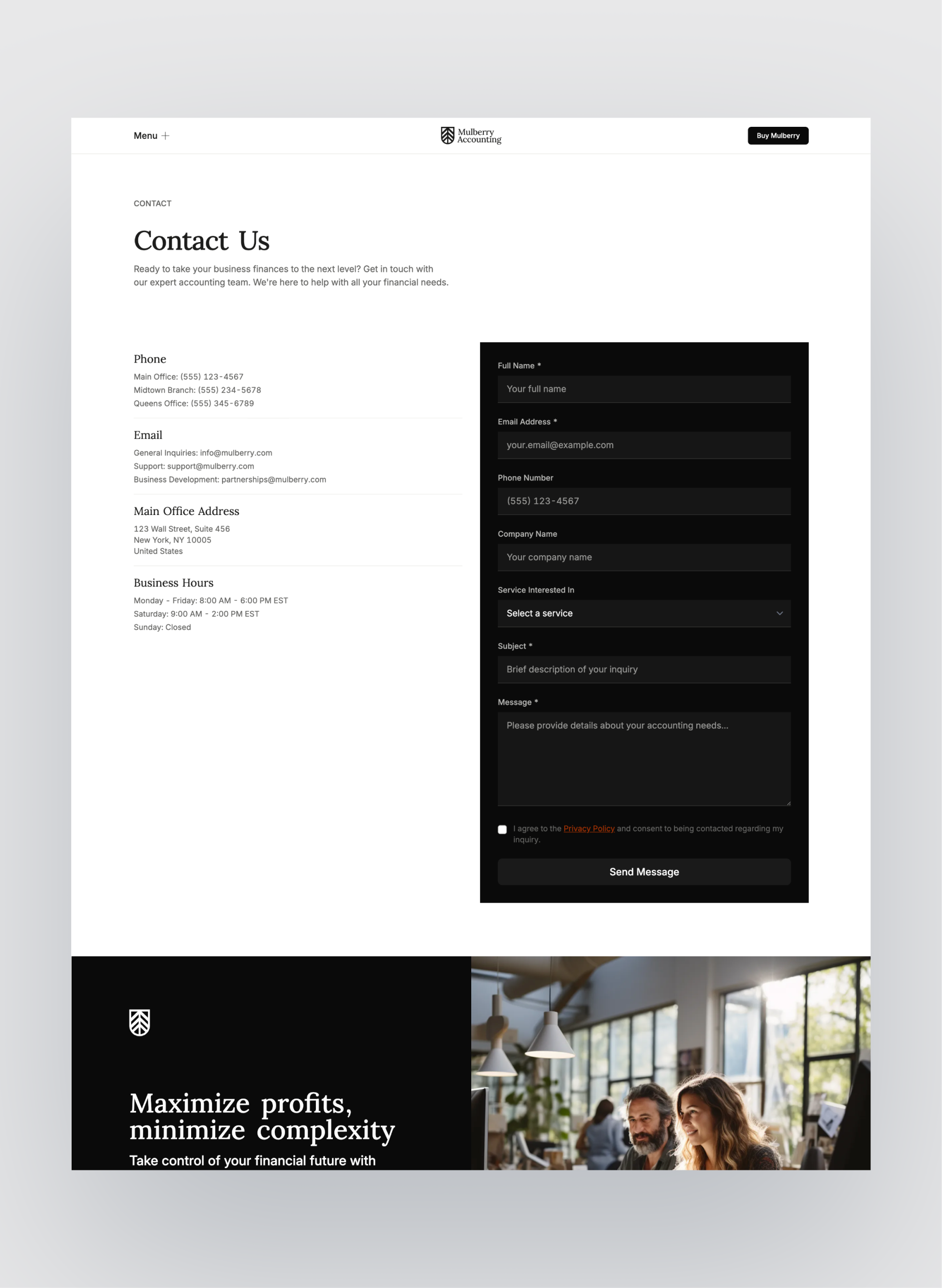 Mulberry homepage hero with structured design