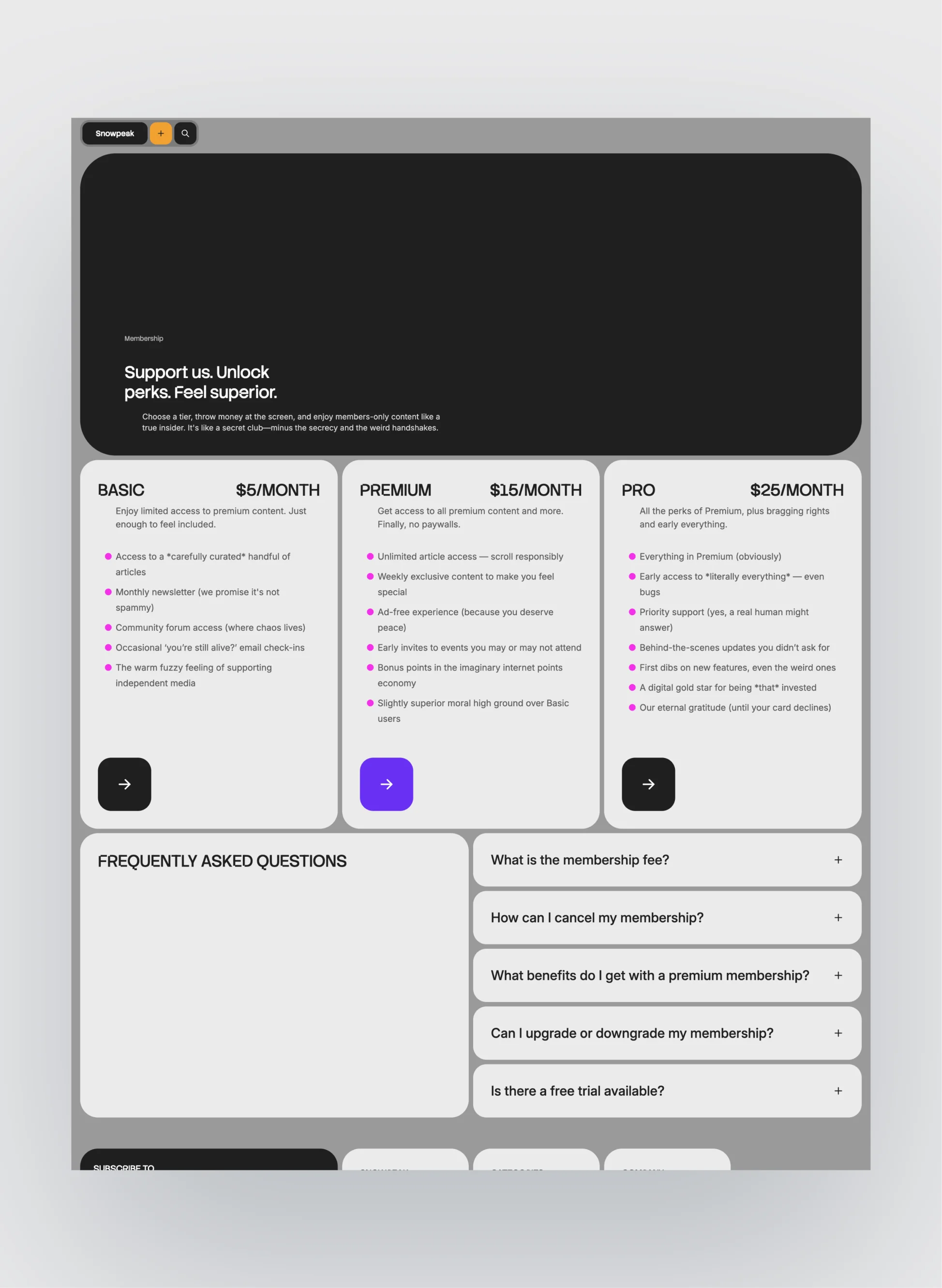 Snowpeak page preview