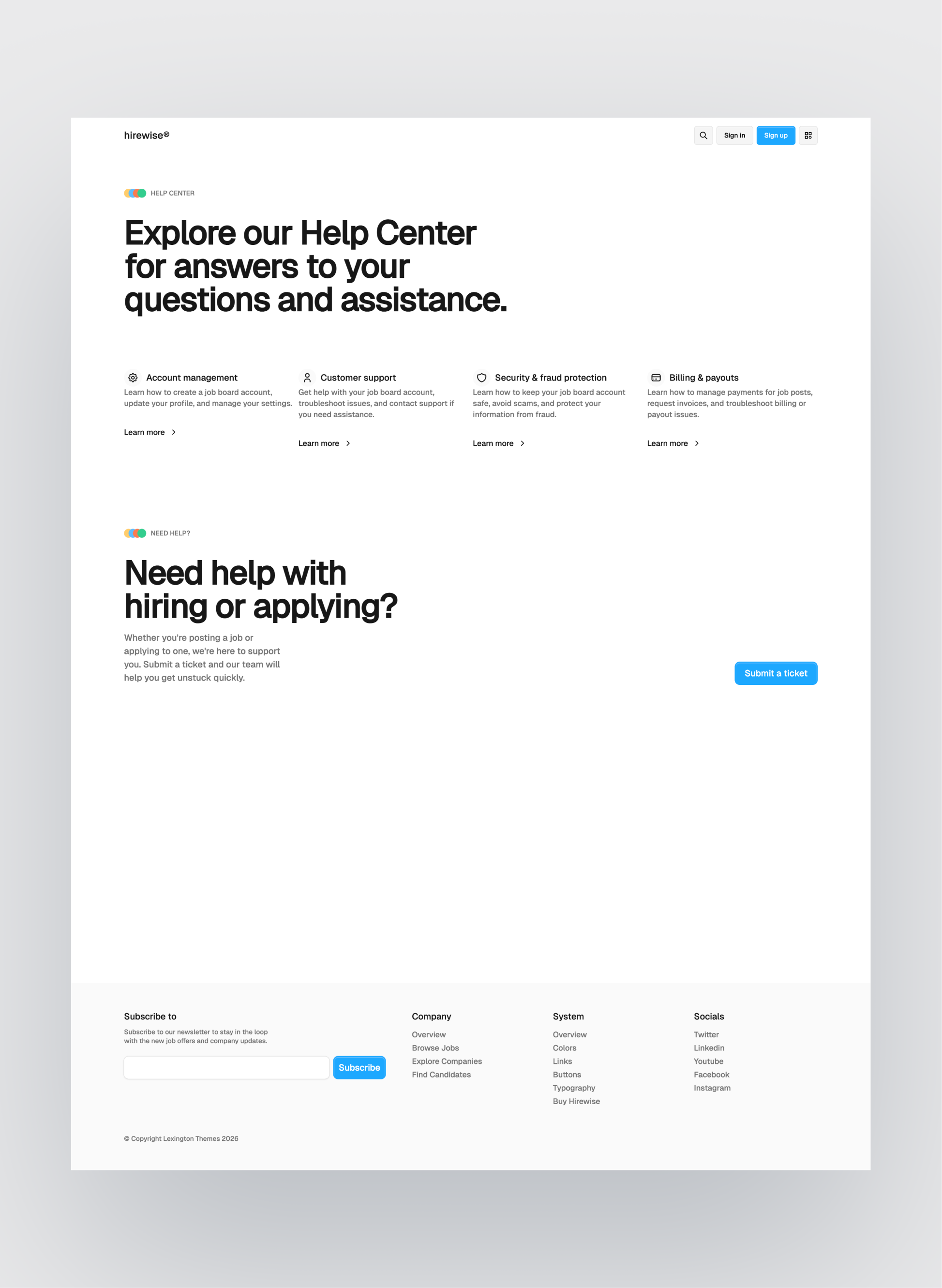 Hirewise help center layout