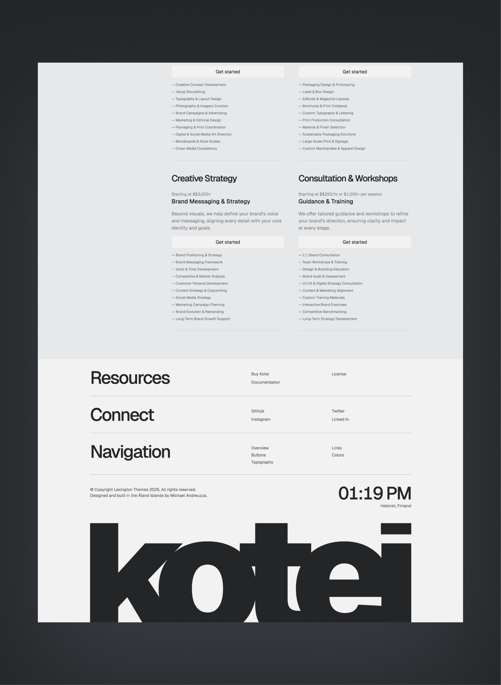 Kotei dark mode layout