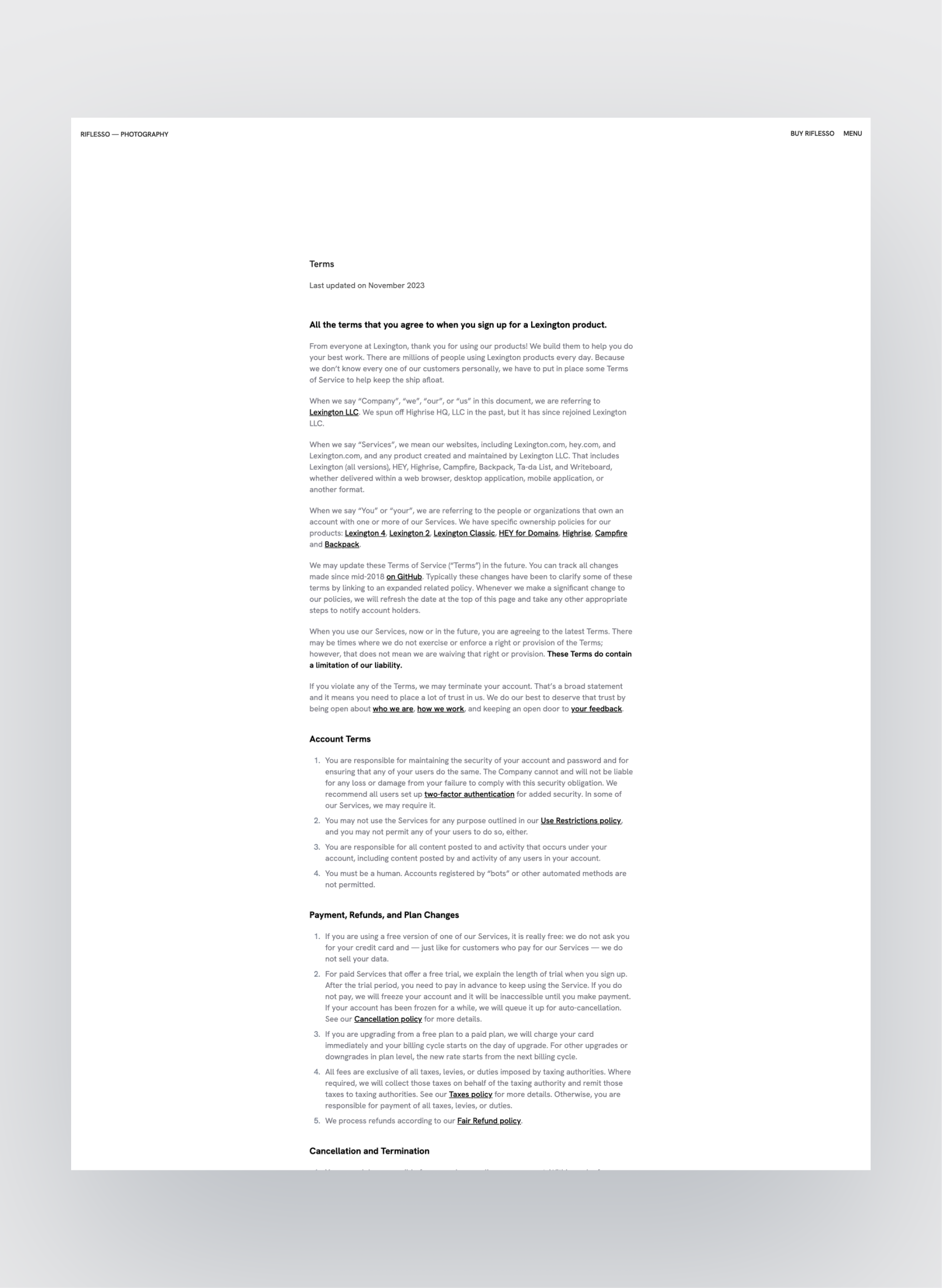 Riflesso detail page