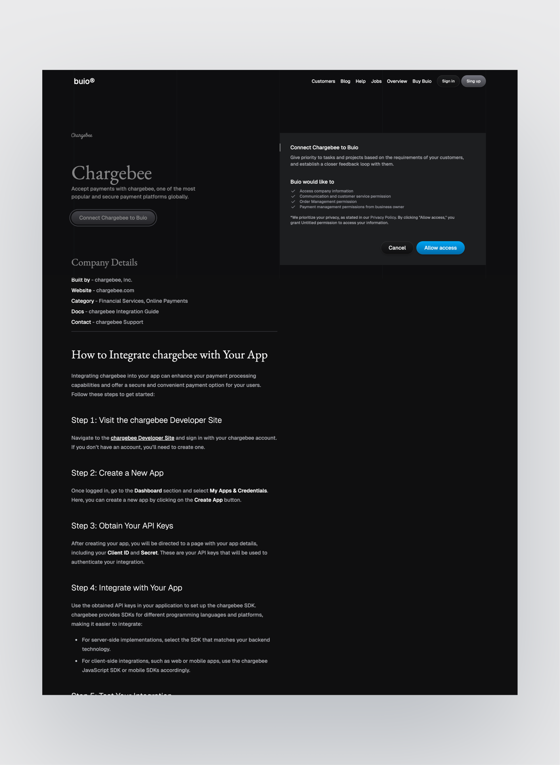 Buio dark-mode responsive layout
