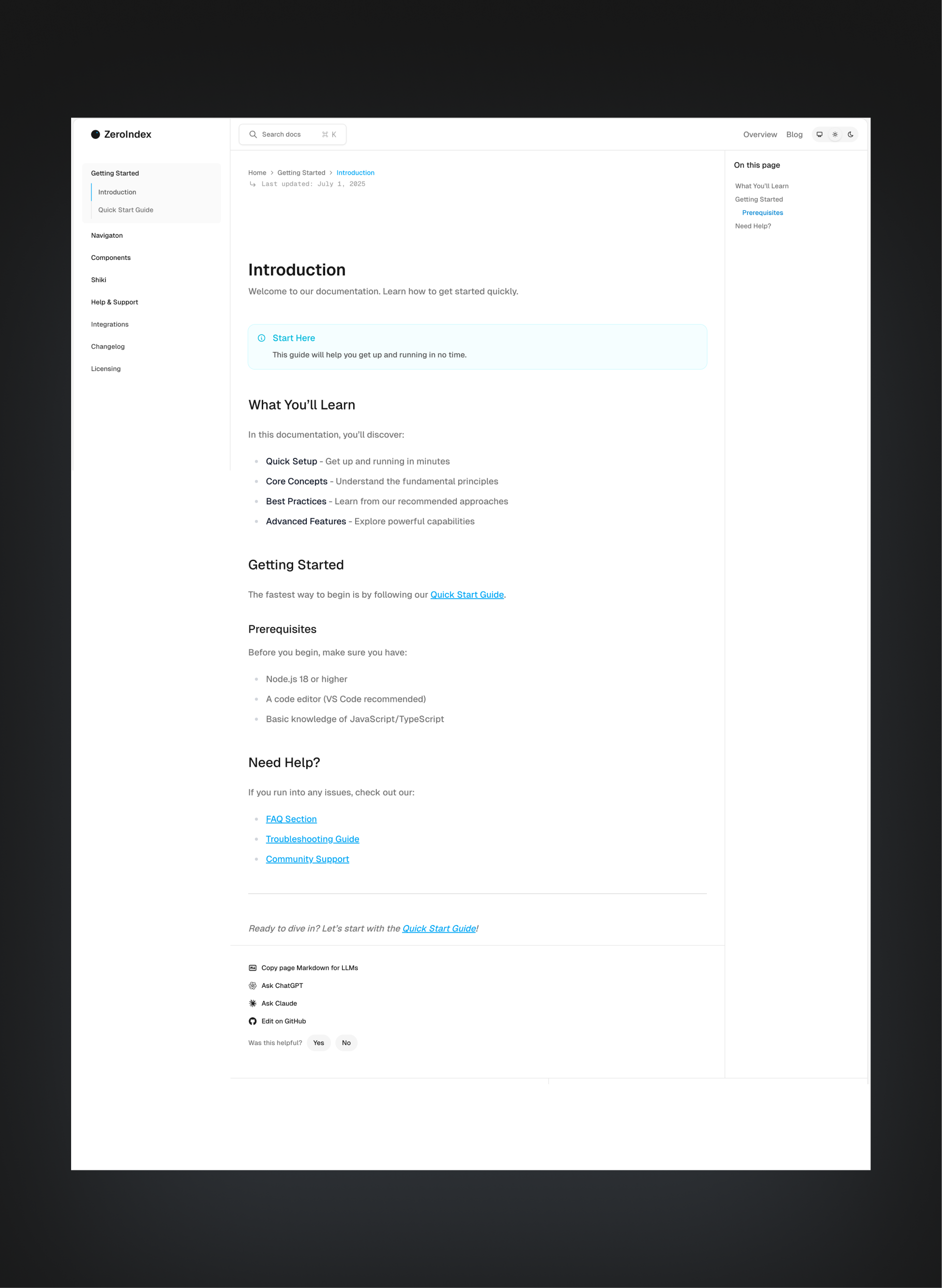 ZeroIndex page preview
