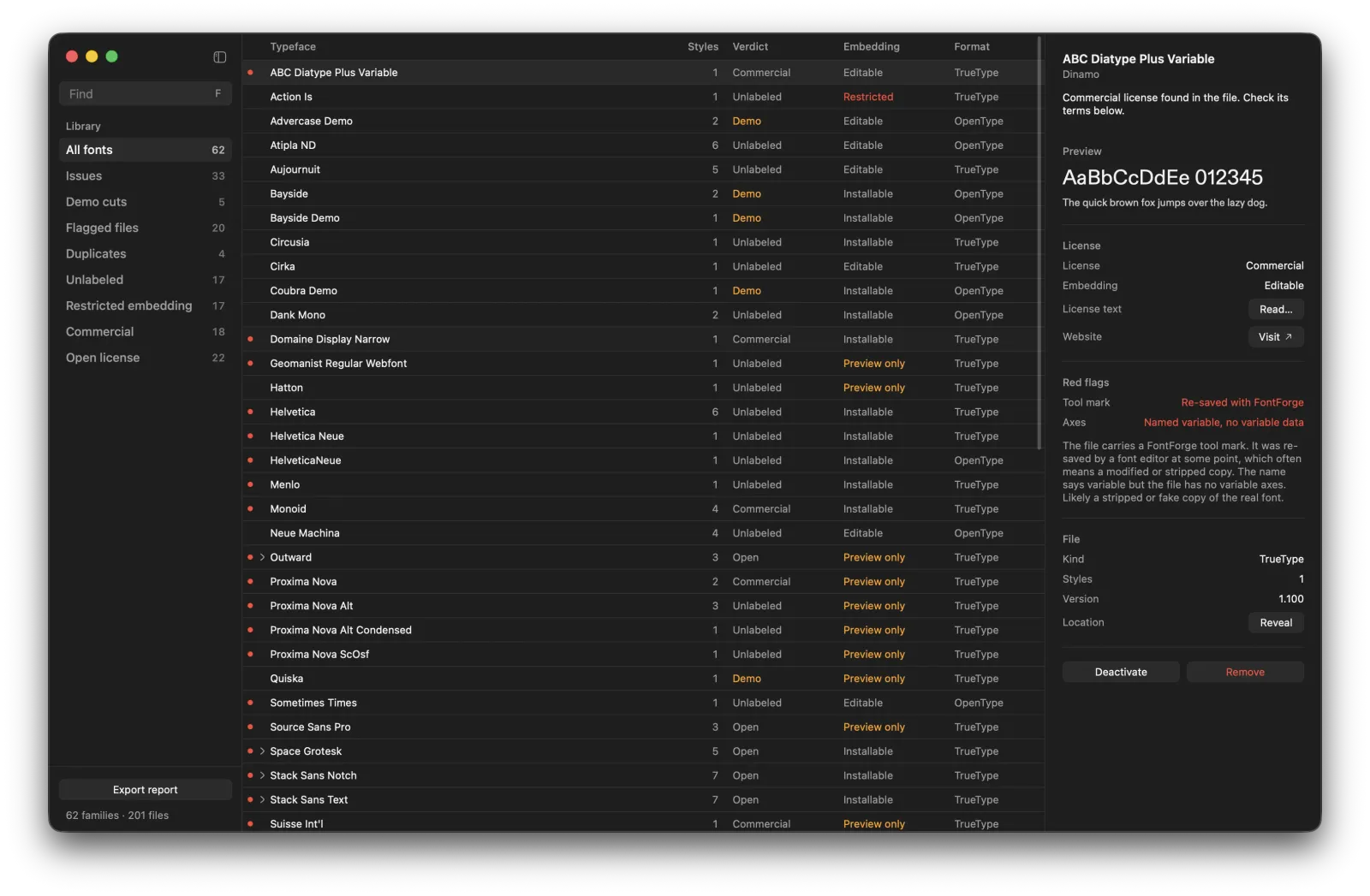 Inktrap in dark mode: red flags on a font that was re-saved with a font editor