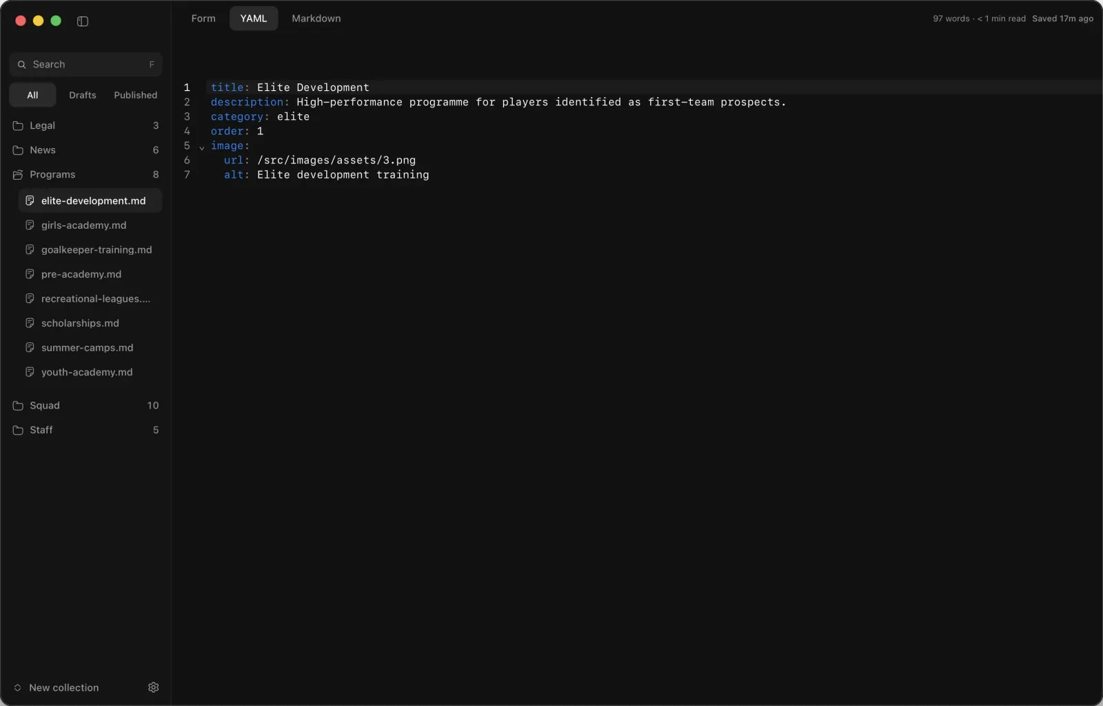 Morrisson YAML view in dark mode